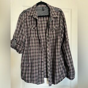 UNIVIBE Y2K Men's Shirt Plaid  Long Sleeve Button Down extra large 100% cotton